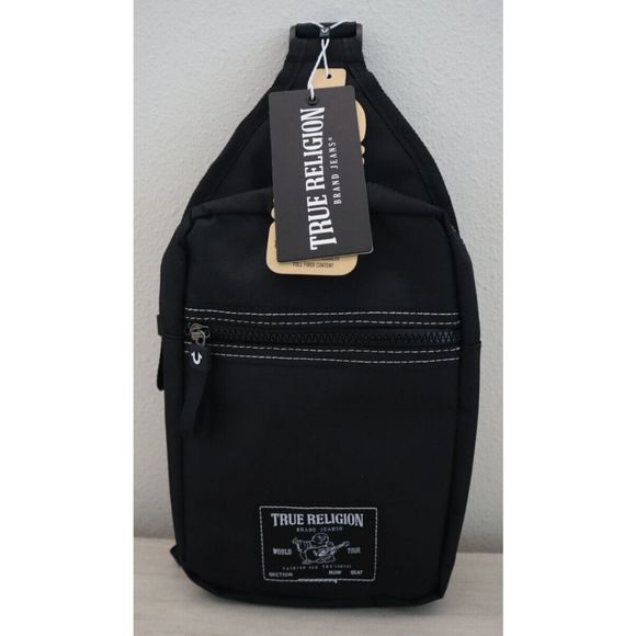 True Religion TR101141 Unisex Black Logo Yeta Crossbody Sling Waist Pack Bag - Picture 1 of 6